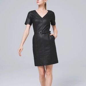 White House Black Market Black Faux Leather Sheath Dress Size 6 NWT